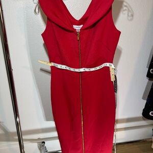 Calvin Klein RED DRESS with GolD  Zipper- Formal